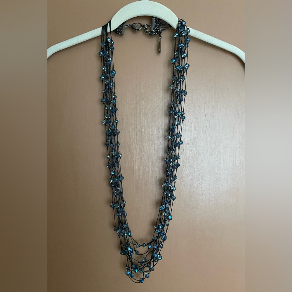 CHICOS multi strand crystal & cord necklace
